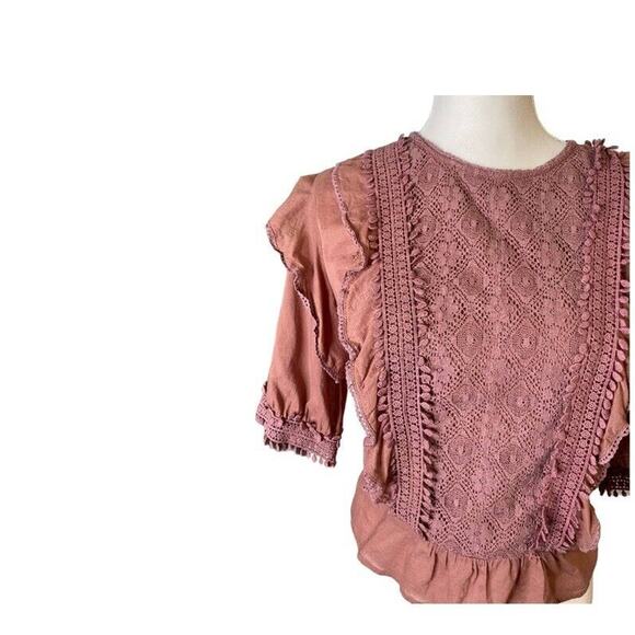 Love Sam Lace & Ruffle Trimmed Scoop Neck  top pink rosewood sz medium - Picture 5 of 8